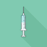 Modern icon syringe, background green and flat style, urgency, long shadow. vector illustration