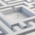 Maze with person in the center. 3D illustration.