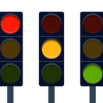 Signal traffic light on road, stoplight. Direction, control, regulation transport and pedestrian. Vector