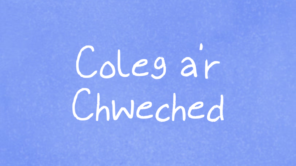 Botwm sgwâr gyda'r teitl 'Coleg a'r Chweched'