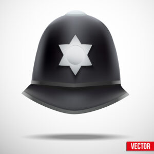 A traditional authentic helmet of metropolitan British police officers for knife crime article