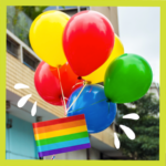 Colourful balloons with rainbow flag beneath for LGBTQ ally article