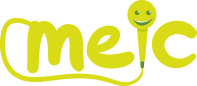 meic logo with a smiling microphone as the i
