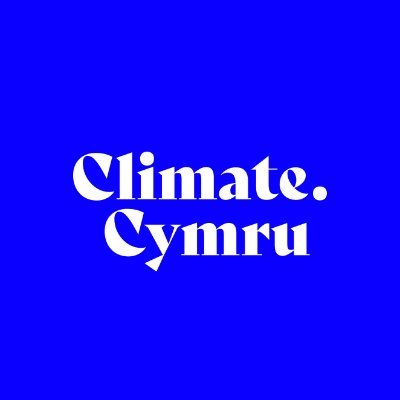 Climate Cymru logo white writing on blue background