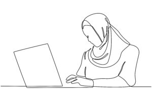 Girl wearing headscarf on laptop - for how to start a conversation blog