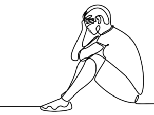 Line drawing boy sat down head in hand - for how to start a conversation blog