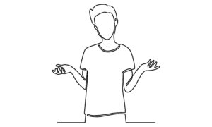 Line drawing boy with hands up confused - for how to start a conversation blog