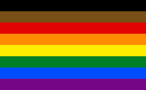 Philadelphia Pride Flag colours black, brown, red, orange, yellow, green, indigo and violet