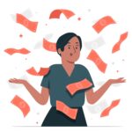 Vector - girl with short black hair with arms outstretched and money notes raining around her for Child Trust Fund blog