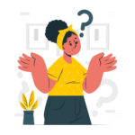 Vector - girl with black hair wearing yellow t-shirt and headband, shrugging with question mark above head for Child Trust Fund blog