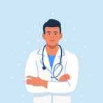 Doctor with stethoscope. Flat vector illustration  for eating disorder blog