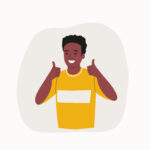 Black young boy in yellow t-shirt with two thumbs up for Valentine blog