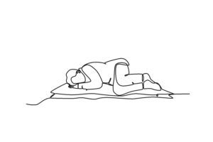 Continuous line drawing figure sleeping on blankets for Homeless blog