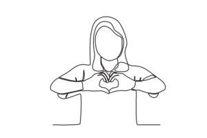 Continuous line drawing figure woman with hands held out to make heart shape for Homeless blog