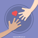 Vector image for grief. Outstretched hands reaching out for each other as a symbol of support. A heart above the hands. 