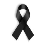 Black awareness ribbon on white background. Grief and mourning symbol.