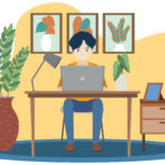 Man working on computer at home illustration