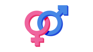 Gender symbols intertwined pink for girl, blue for boy