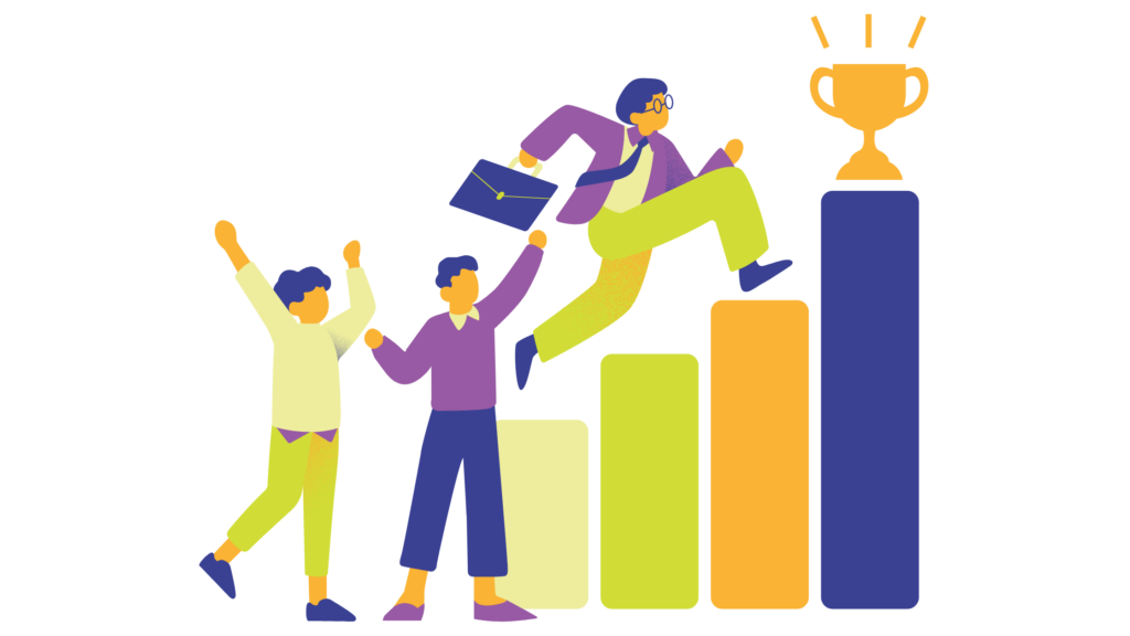 3 people working toward a goal