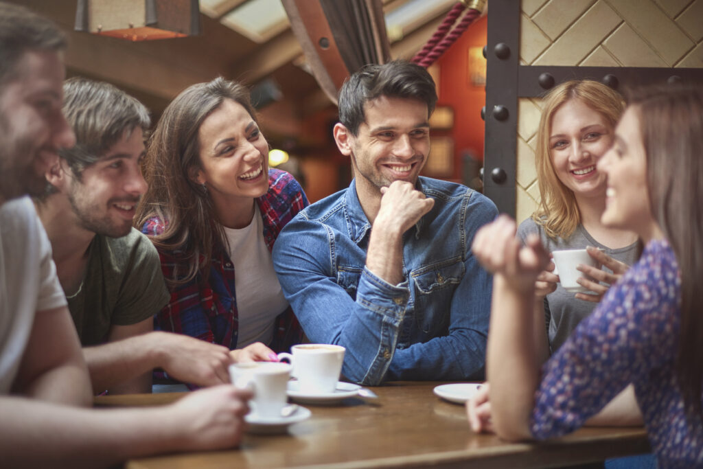 A group of six friends spending time together