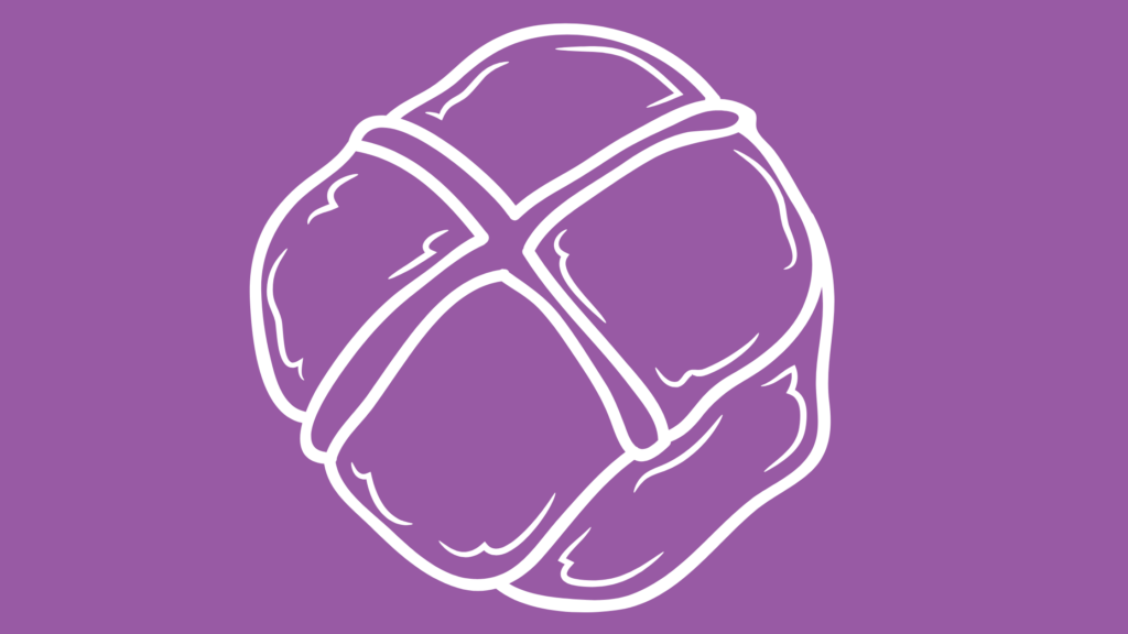 A picture of a hot cross bun on a purple background. Easter sunday blog