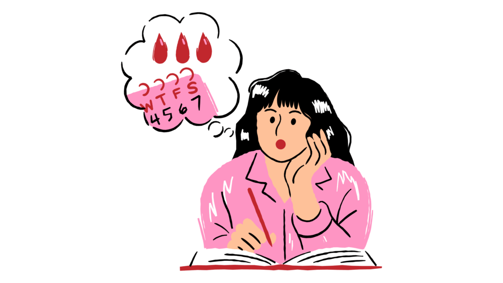 Illustration of a woman tracking her cycle on a calendar