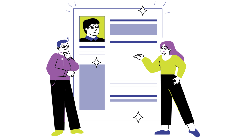 Two people working on a CV together