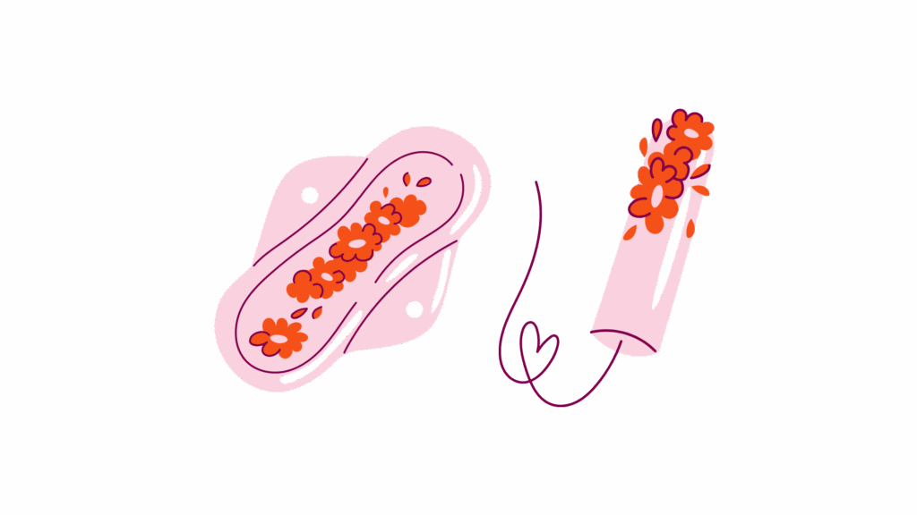 Illustration of a tampon and a winged period pad