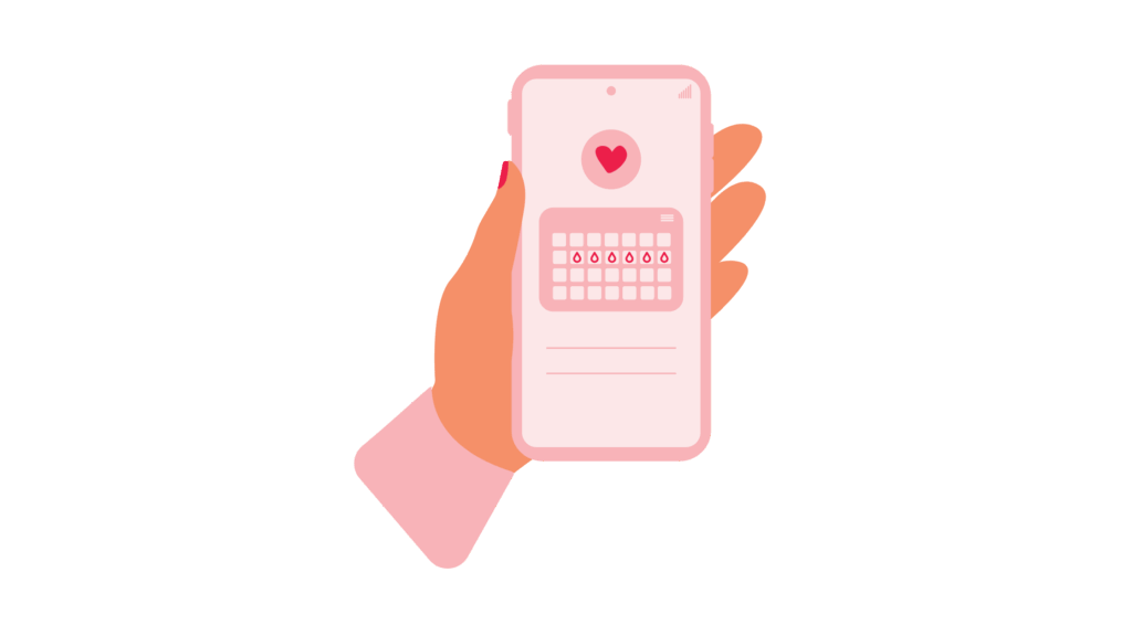 Period tracking calendar on a mobile phone app
