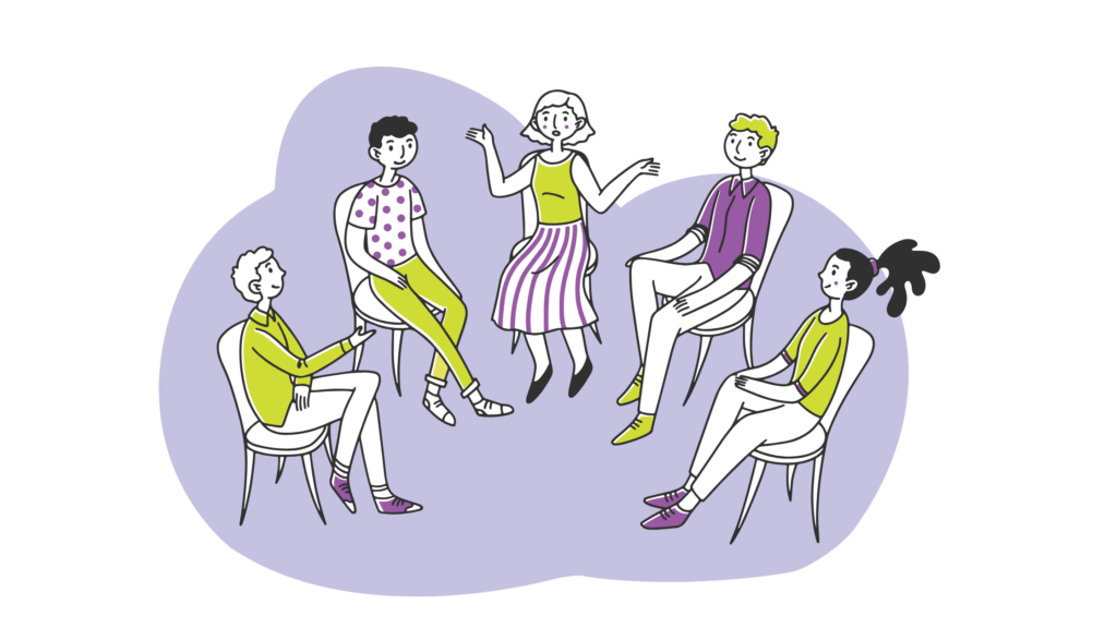 Group of people chatting in a circle